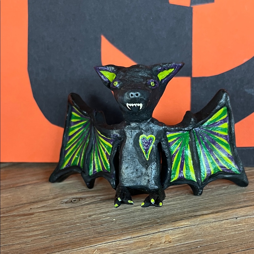 Black and Green Halloween Bat Figurine